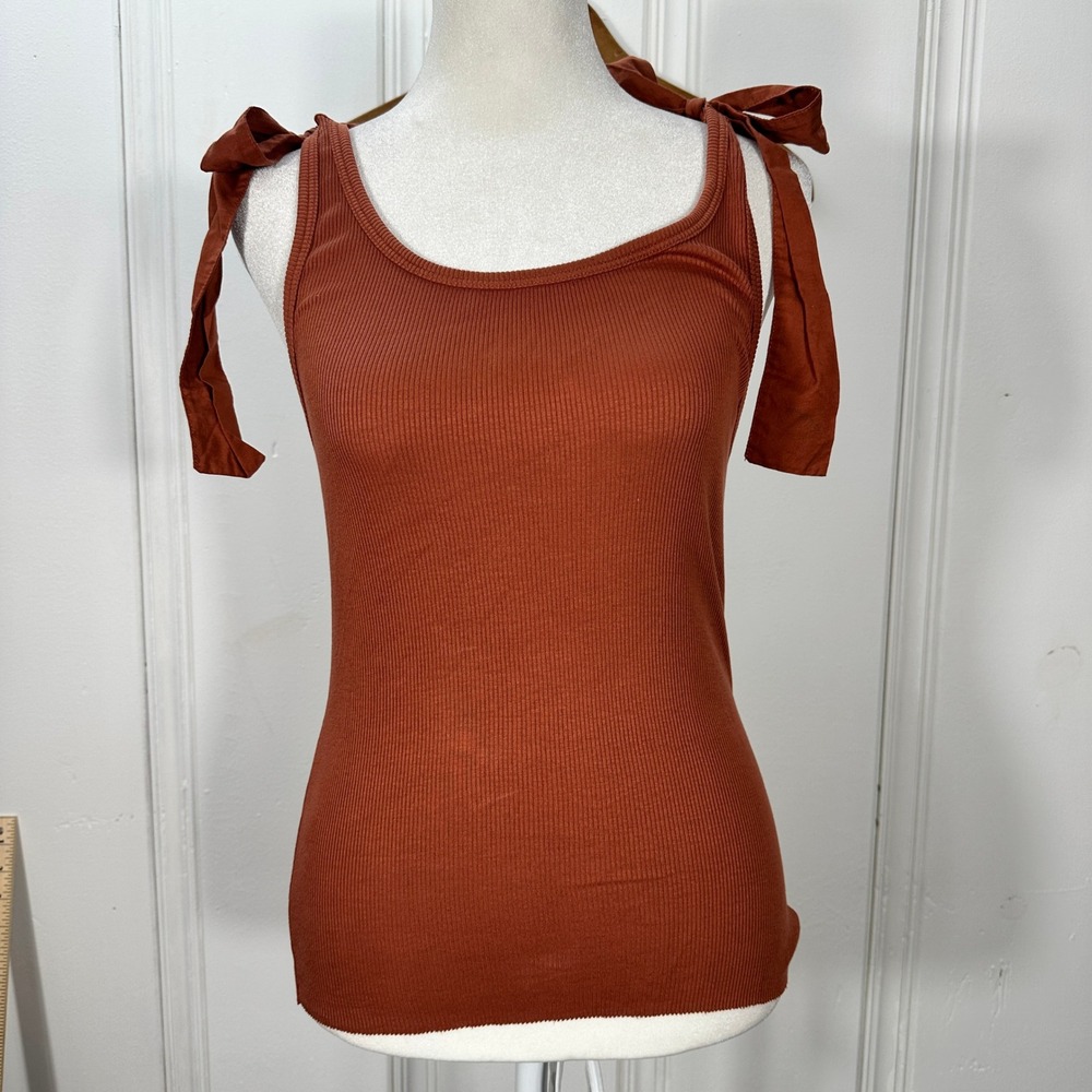 Nation LTD Tank Top Womens XS Rust Brown Excellent Ribbed Tie Shoulder Scoop